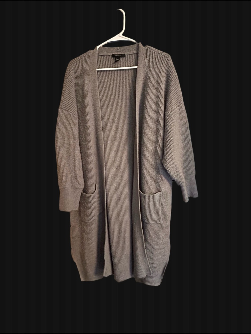 Forever 21 Gray Open-Front Long Knit Cardigan